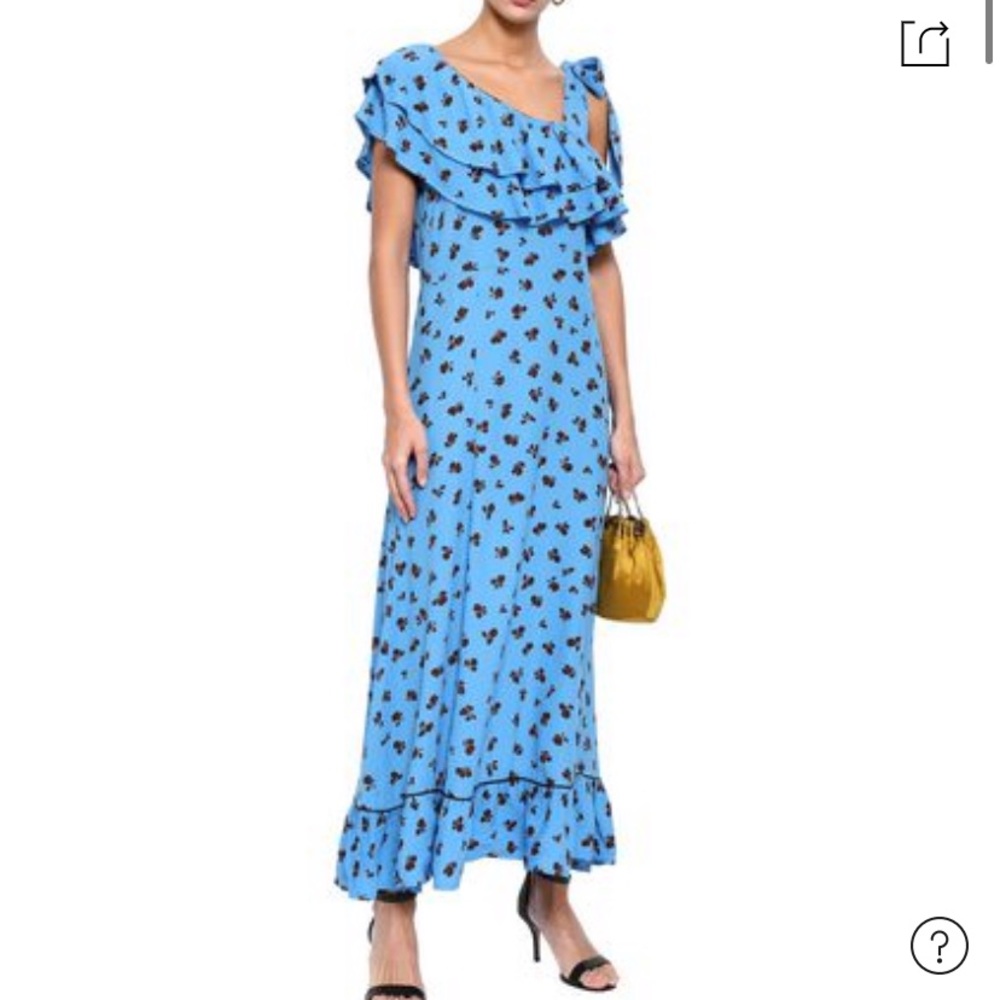 Ganni Roseburg one-shoulder floral-print washed-crepe maxi dress size 38